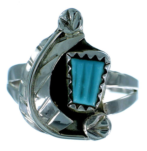Turquoise Sterling Silver Leaf Zuni Indian Jewelry Ring Size 5-3/4 JX122063